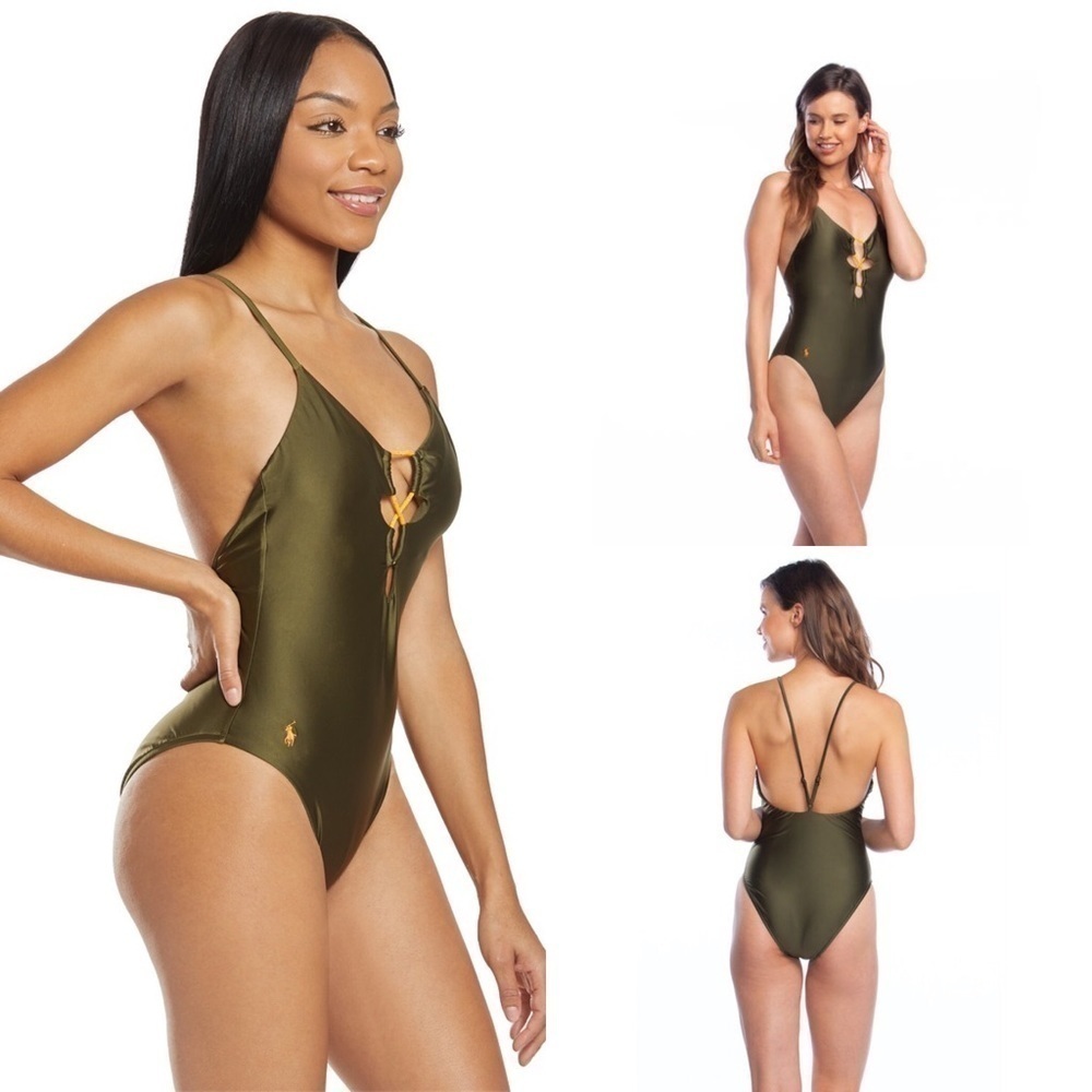 Polo Ralph Lauren Black Solid Satin Swimsuit S
